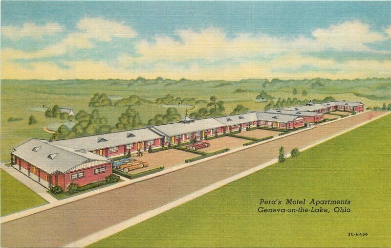 Ohio Geneva on the Lake Pera's Motel Postcard linen roadside 22-8056