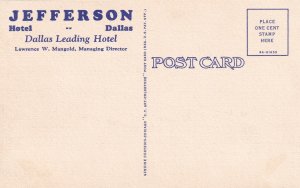 Dallas TX Texas Hotel Jefferson Postcard E32