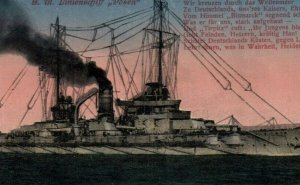 SMS Posen German Imperial Navy Battleship WWI c.1910s Vintage Postcard Art