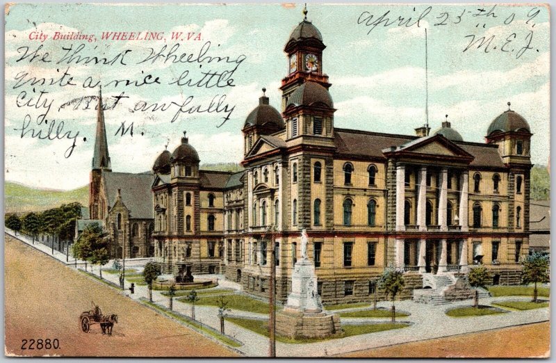 1906 City Building Wheeling West Virginia Monument Street View Posted Postcard