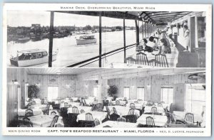 Miami Florida Postcard Capt Toms Seafood Restaurant Dining Room Marine Deck 1940