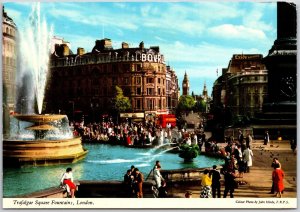 1974 Trafalgar Square Fountains London England Posted Postcard