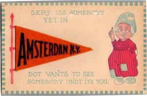 Dutch, Felt Fabric Pennant Amsterdam NY Vintage Postcard Q33