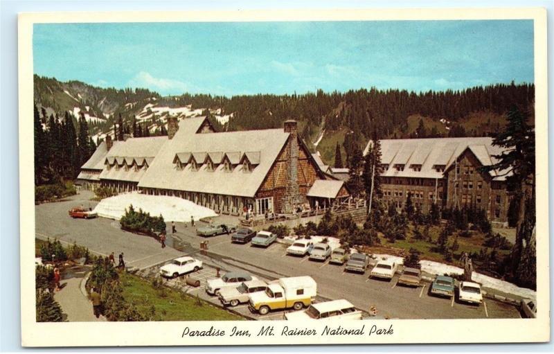 *Paradise Inn Mt. Rainier National Park Washington Old Classic Cars Postcard B79