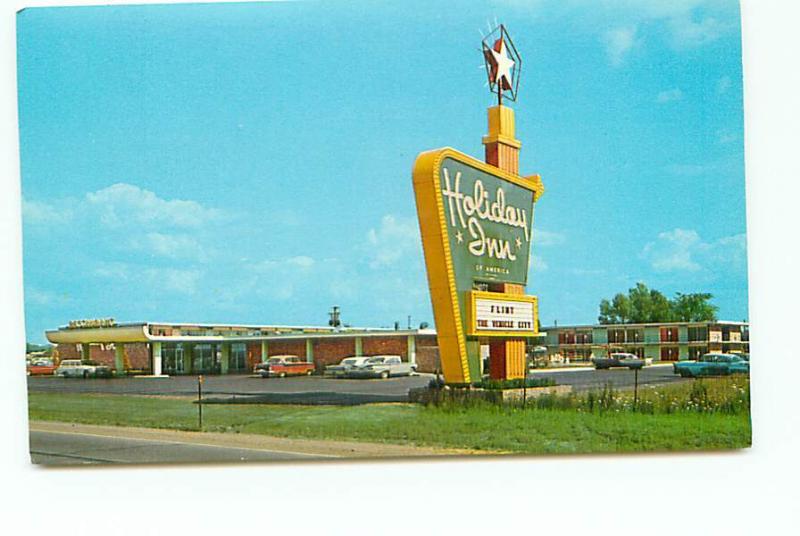 Postcard Michigan Flint Holiday Inn Vehical City 1950's Free Shipping# 2518A