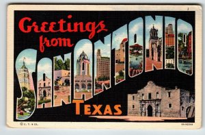 Greetings From San Antonio Texas Large Letter Linen Postcard Curt Teich Vintage