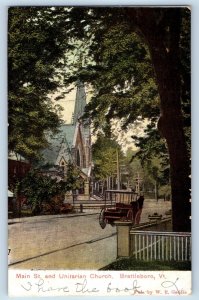 1907 Brattleboro Vermont Postcard Main St. Unitarian Church Chapel Building