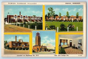 Omaha Nebraska Postcard Tower Tourist Village Dodge Sts. Multiview c1940 Vintage