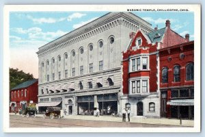 c1920's Masonic Temple Building Classic Cars Railway Chillicothe Ohio Postcard