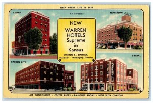 c1940 New Warren Hotels Supreme Exterior View Wichita Kansas Multiview Postcard