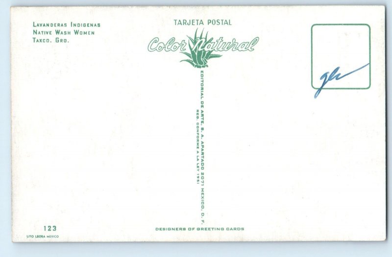 Taxco Guerrero Mexico Postcard Native Wash Women c1950's Vintage Unposted