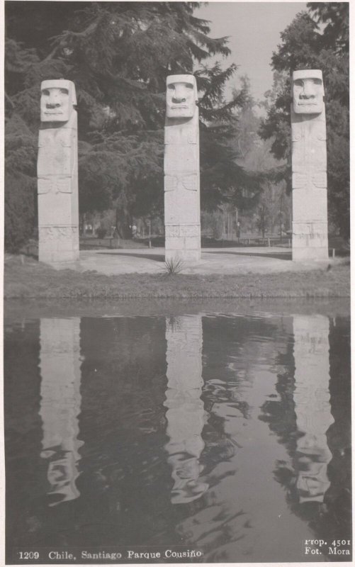 Vintage Postcard Park Parque Courino Monuments Santiago Chile