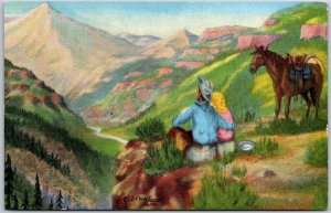 Painting Cowboy Artist And Poet L. H. Dude Larsen Sunset Postcard
