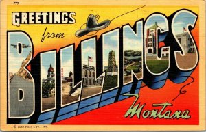 Greetings from Billings Montana Postcard Large Letter UNP Linen 1949 Ladies Club