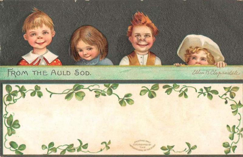 From The Auld Sod children shamrocks by E Clapsaddle antique pc Y12844