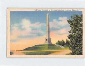 Postcard Sullivan's Monument at Newtown Battlefield Park, Elmira, New York