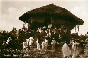 Ethiopia indigenous court in Gondar ethnic community life real photo postcard