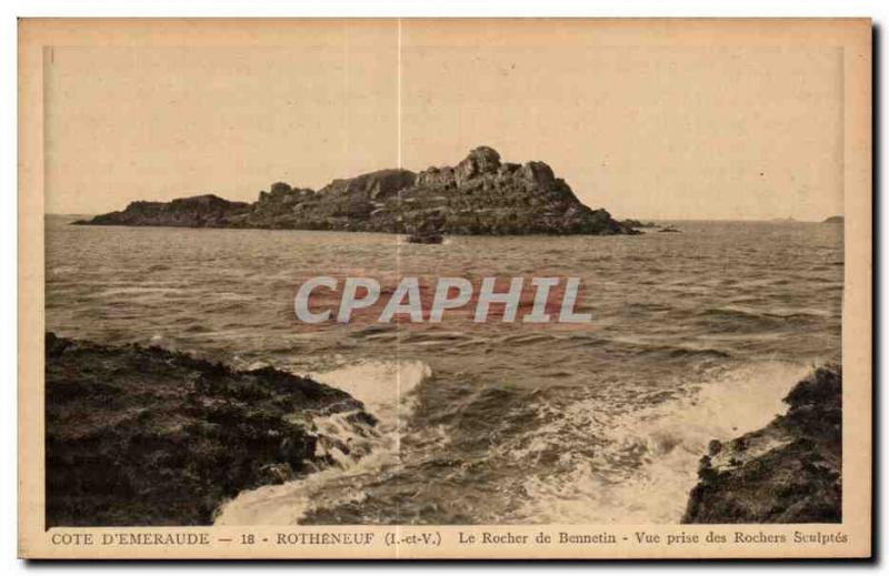 Old Postcard Rotheneuf Cote D Emeraude The Rocks View Bennetin taking Sculpte...
