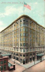 Vintage Postcard 1909 Seneca Hotel Building Rochester New York N. Y. US Flag