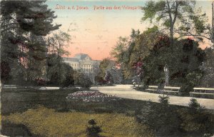 Linz Austria 1909 Postcard Partie Aus Dem Volksgarten Posted To USA