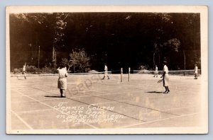 DS2/ Saugatuck Michigan RPPC Postcard c1920 Tennis Court Camp Gray 70