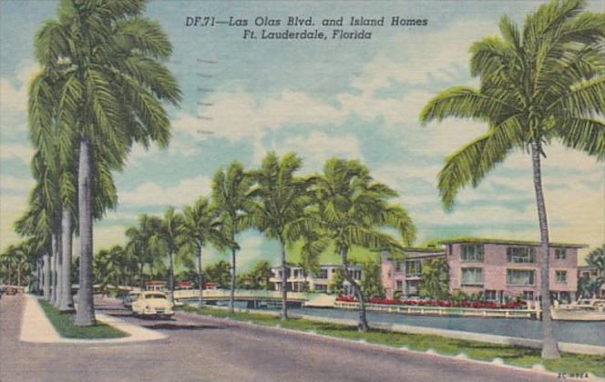 Florida Fort Lauderdale Las Olas Boulevard and Island Homes 1959 Curteich