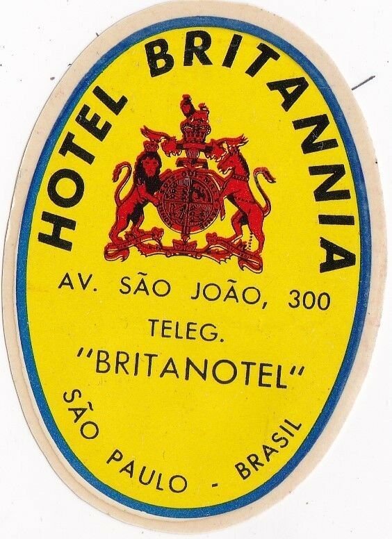 Brasil Sao Paulo Hotel Britannia Vintage Luggage Label sk3986