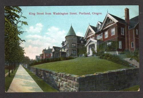 OR View King St Houses PORTLAND OREGON Postcard PC