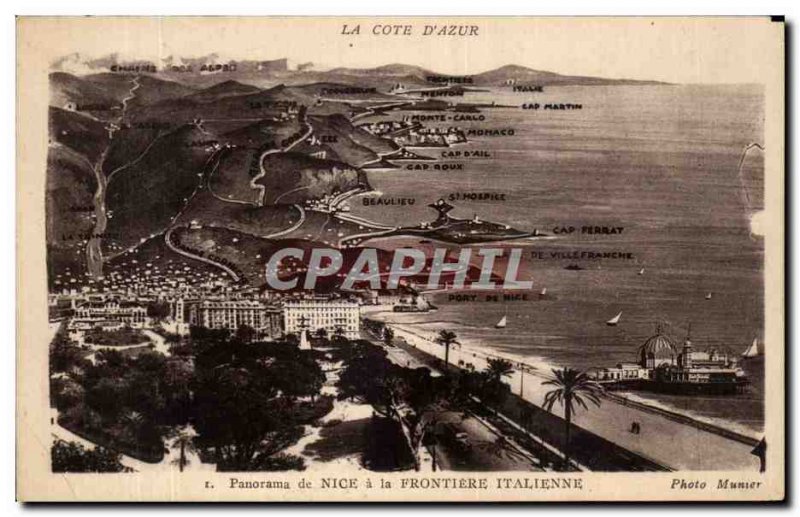 Old Postcard La Cote D & # 39azur Panorama Nice A La Frontiere Italian