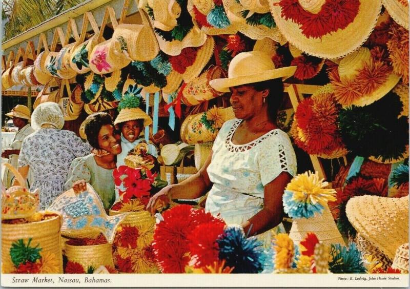 Straw Market Nassau Bahamas Women Child Hats UNUSED Postcard D94