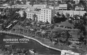 Birdseye 1940s Fort Lauderdale Florida RPPC Photo Postcard Riverside Hotel 6117