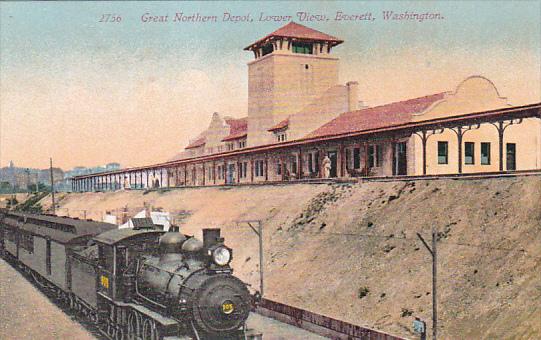 Train At Great Northern Railroad Depot Lower View Everett Washington