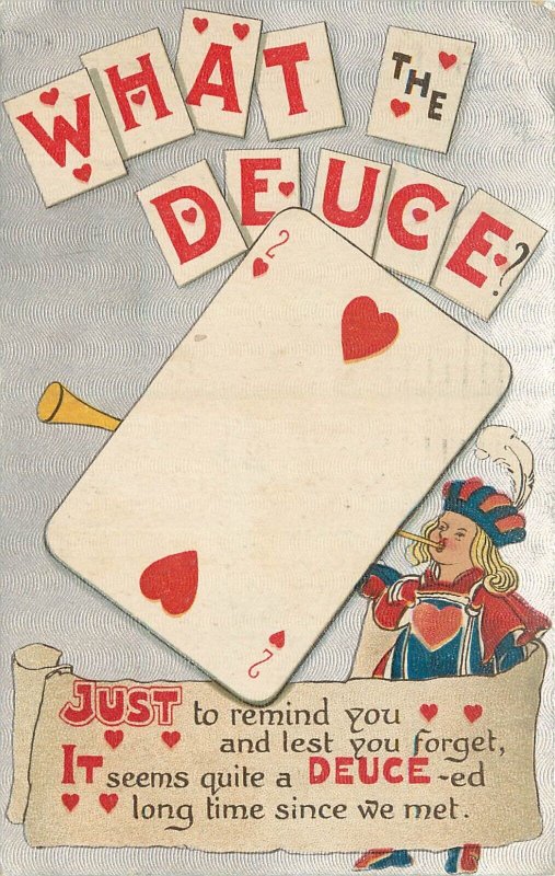 What The Deuce 2 Of Hearts Playing Card Postcard BB London E47