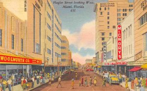 Flagler Street Woolworth McCrorys Five & Dime Miami Florida 1958 linen postcard