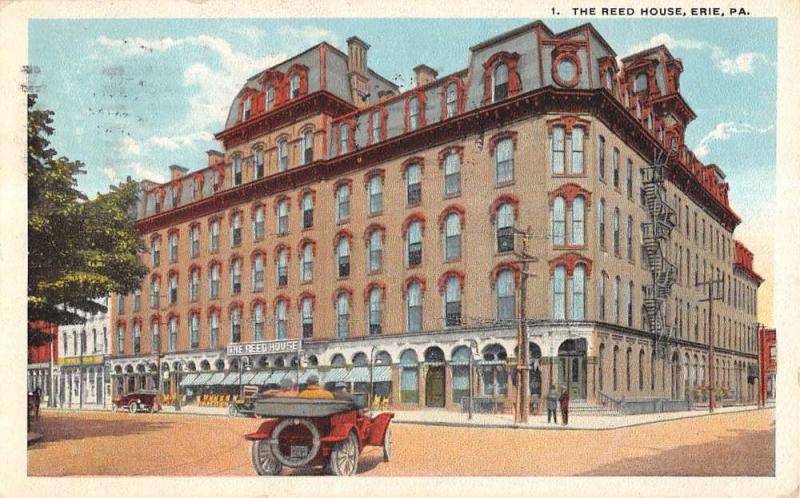 Erie Pennsylvania Reed House Street View Linen Antique Postcard K15239