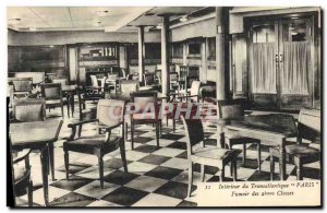 Old Postcard Boat Ship Interior of the Paris Transatlantic Smokehouse of 2nd ...