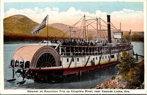 Postcard Steamer on Excursion Trip up Columbia River near Cascade Locks, Oregon