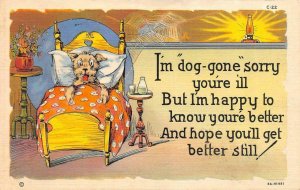 Greeting  I'M DOG-GONE SORRY YOU'RE ILL  Dog In Bed 1941 Curteich Linen Postcard