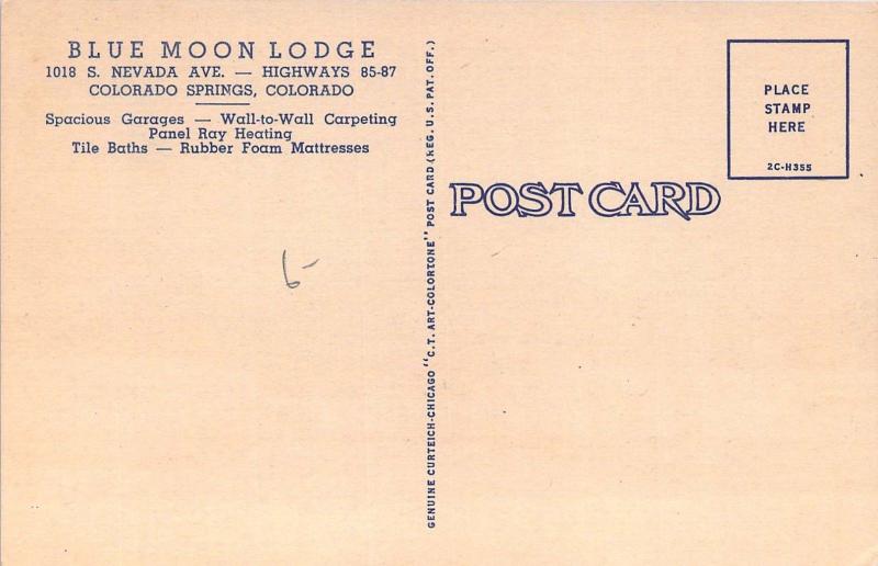 Linen Era, Blue Moon Lodge, Colorado Springs, CO. Old Postcard