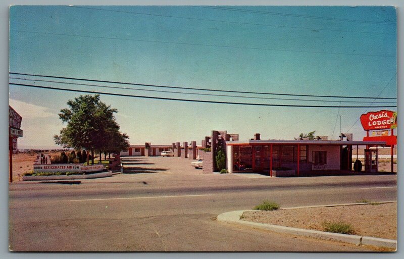 Postcard Albuquerque NM c1964 Oasis Lodge Route 66  Roadside Old Cars Defunct