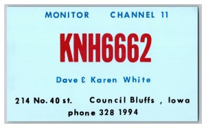 Postcard QSL Radio Card From Council Bluffs Iowa KNH 6662