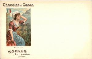 Kohler Chocolat Cacao Swiss Canton Shield Woman c1900 Postcard NEUCHATEL myn