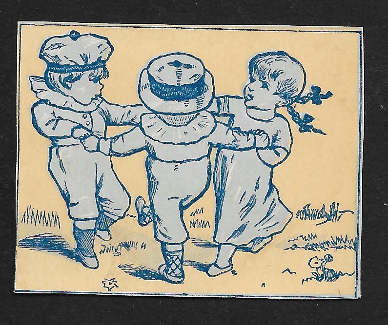 VICTORIAN TRADE CARDS (5) Stock Cards Blue Tinted Kids in Various Activities