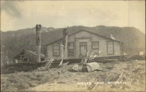 Wrangell AK Shakes House Totem Poles c1920 Real Photo Postcard