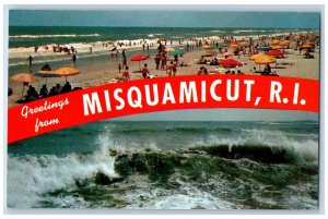 Misquamicut Rhode Island RI Postcard Greetings Dual View c1950's Vintage