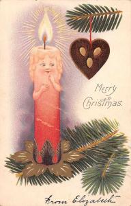 Christmas Greetings Fantasy Candle with Face Vintage Postcard JE228470