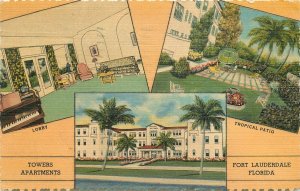 Postcard Florida 1955 Ft Lauderdale Towers Apartments multi view Teich  23-12299