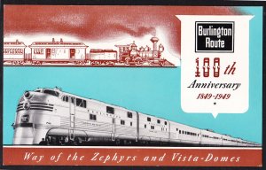 Burlington Route - 100th Anniversary – 1849 – 1949 - Zephyrs / Vista Domes