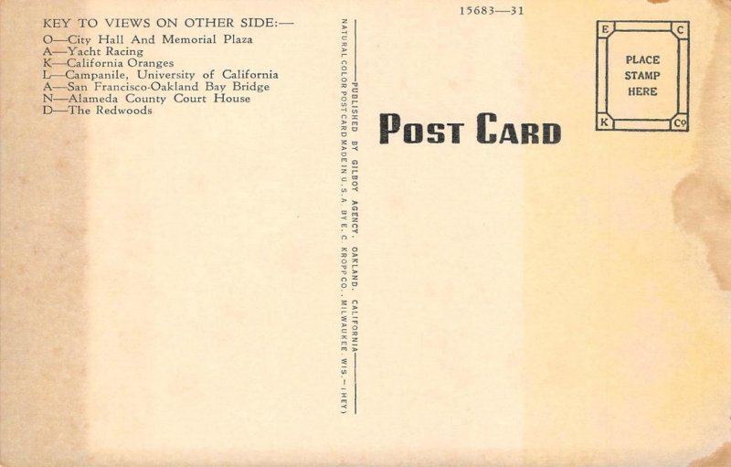 OAKLAND, CA Large Letter Greetings UC Berkeley Bay Bridge 1940s Vintage Postcard