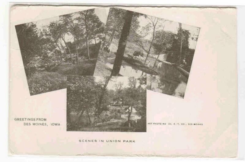 Union Park Scenes Des Moines Iowa 1905c postcard